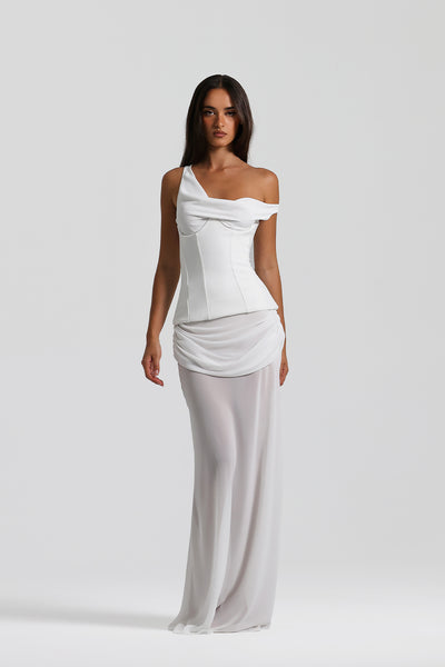 natalie corset dress Natalie Denim Corset Maxi Dress - White/combo